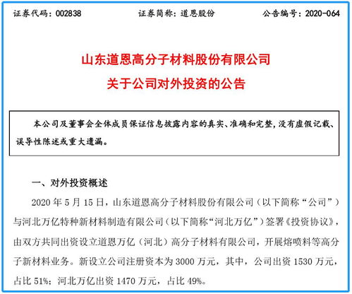 投資超1500萬(wàn) 道恩股份擬設(shè)立合資公司,擴(kuò)大產(chǎn)品銷售